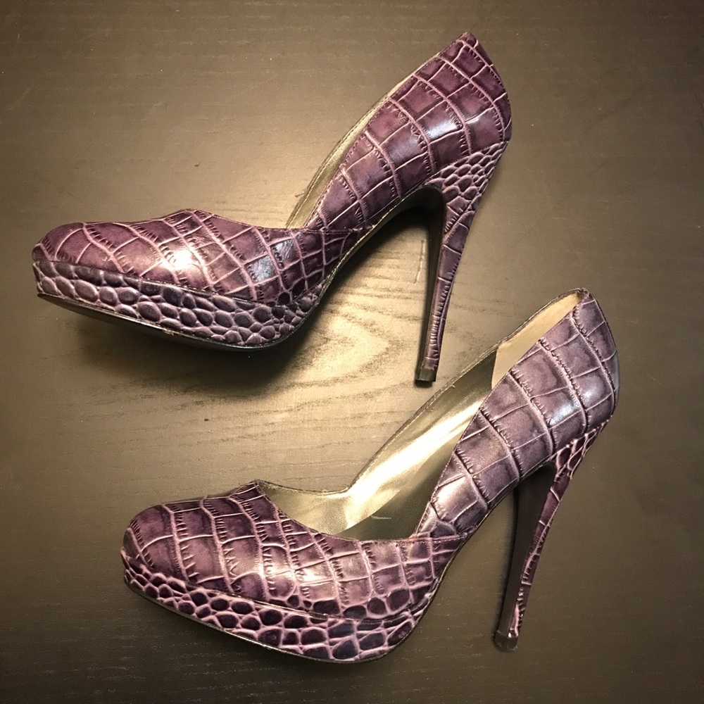 Charles David Croc-Embossed Heels - Women 8 - Purple